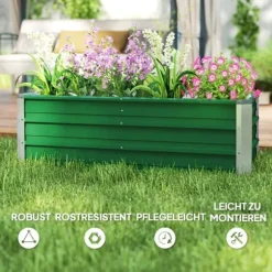 Højbed i stål 125x47x40 cm, grøn – plantekasse med handsker til grøntsager & blomster