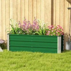 Højbed i stål 125x47x40 cm, grøn – plantekasse med handsker til grøntsager & blomster