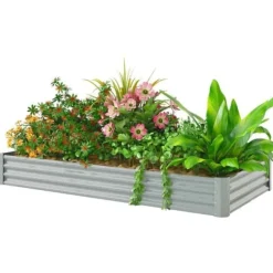 Højbed i stål 240x120x30 cm med beskyttelseskant, vejrbestandig – altan/have