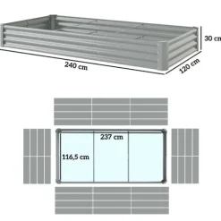 Højbed i stål 240x120x30 cm med beskyttelseskant, vejrbestandig – altan/have