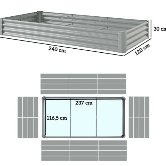 Højbed i stål 240x120x30 cm med beskyttelseskant, vejrbestandig – altan/have
