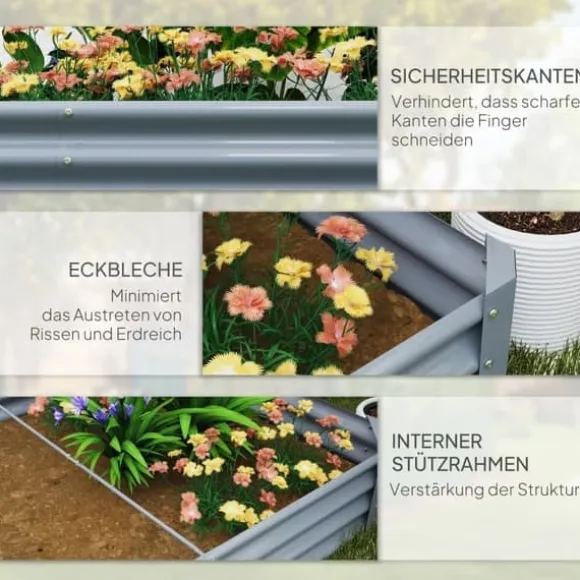 Højbed i stål 240x120x30 cm med beskyttelseskant, vejrbestandig – altan/have