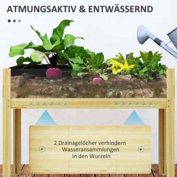 Højbed i træ 110x50x80 cm med akrylpaneler & dræn – vejrbestandig
