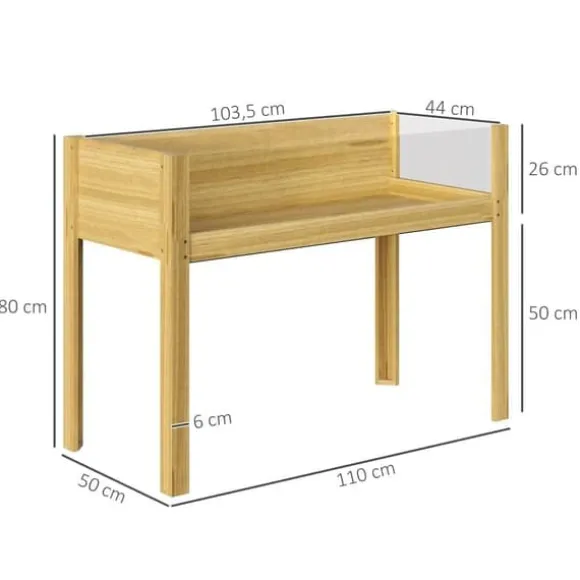 Højbed i træ 110x50x80 cm med akrylpaneler & dræn – vejrbestandig