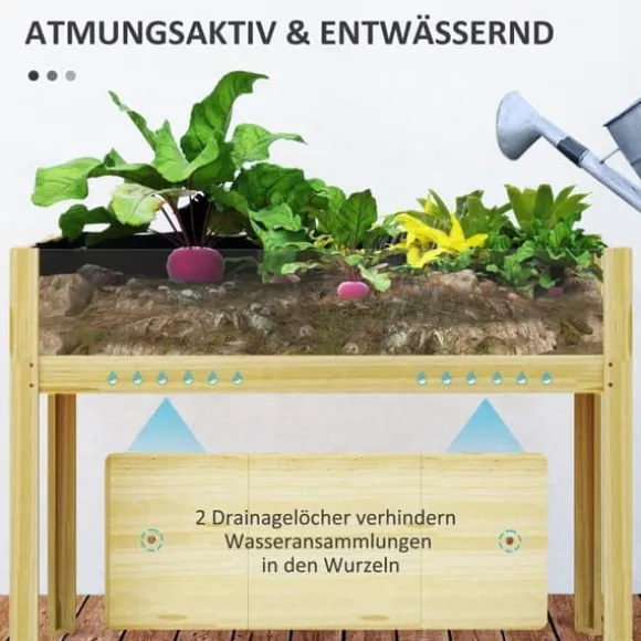 Højbed i træ 110x50x80 cm med akrylpaneler & dræn – vejrbestandig