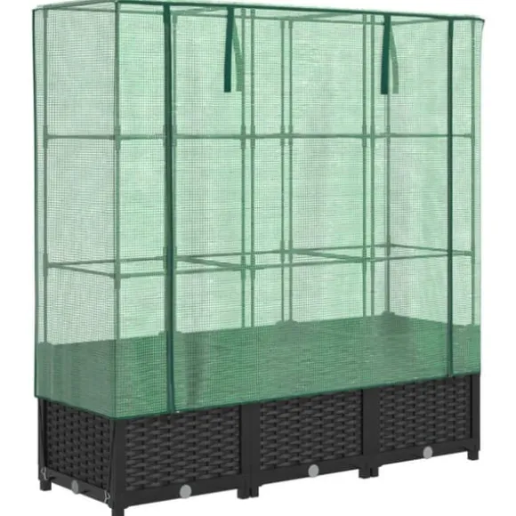 Højbed med drivhusovertræk - Rattan-look | Mål: 120x40x138 cm