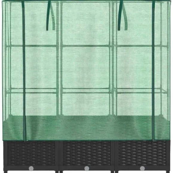 Højbed med drivhusovertræk - Rattan-look | Mål: 120x40x138 cm