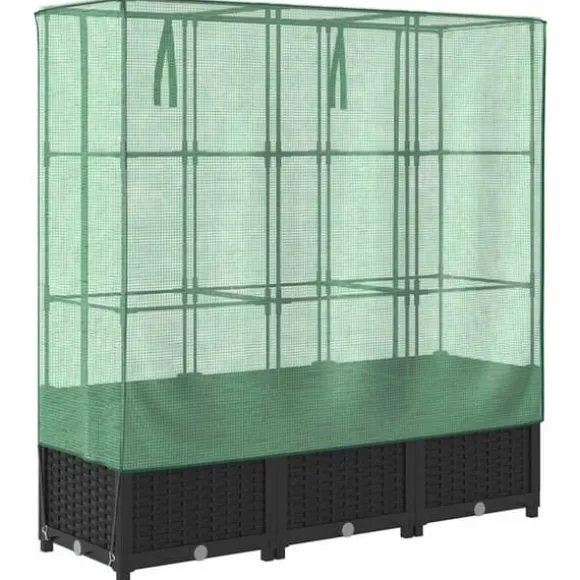 Højbed med drivhusovertræk - Rattan-look | Mål: 120x40x138 cm