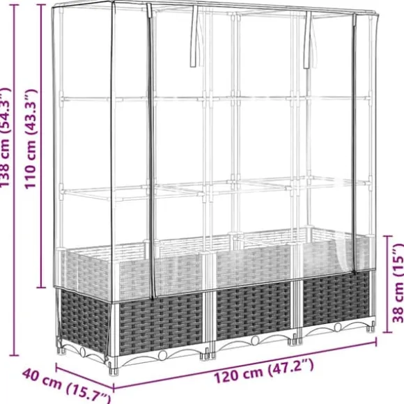 Højbed med drivhusovertræk - Rattan-look | Mål: 120x40x138 cm