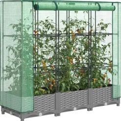Højbed med drivhusovertræk 120x40x123 cm - Rattan-look | Farve: Grå