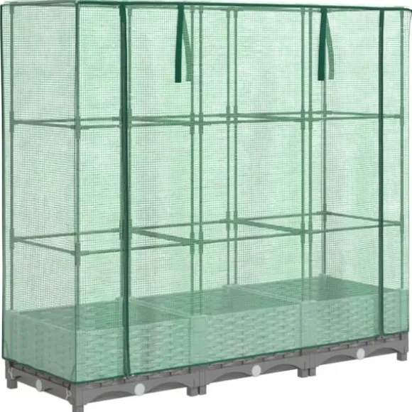 Højbed med drivhusovertræk 120x40x123 cm - Rattan-look | Farve: Grå