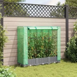 Højbed med drivhusovertræk 120x40x123 cm - Rattan-look | Farve: Grå