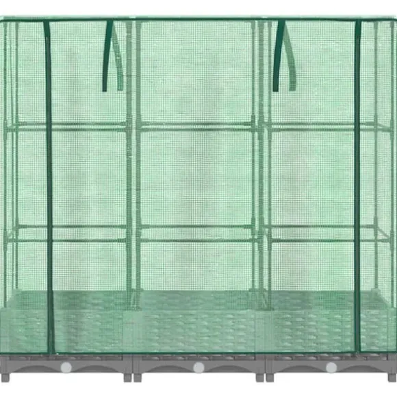 Højbed med drivhusovertræk 120x40x123 cm - Rattan-look | Farve: Grå