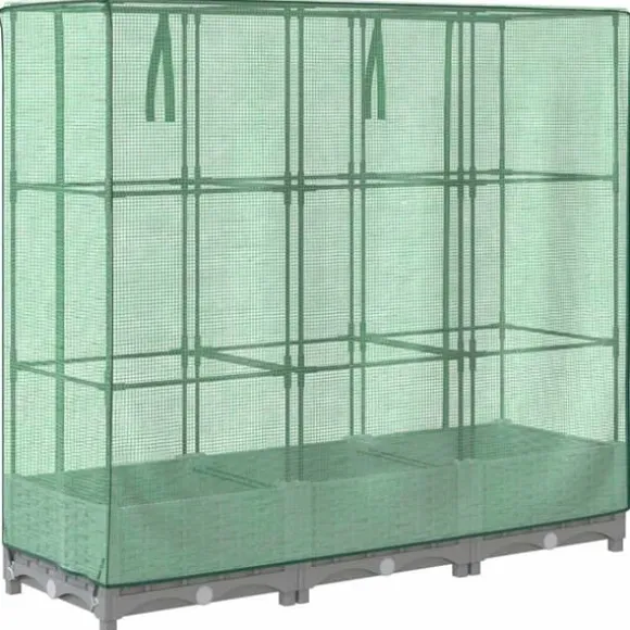 Højbed med drivhusovertræk 120x40x123 cm - Rattan-look | Farve: Grå