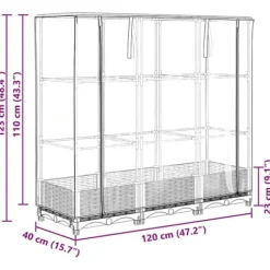 Højbed med drivhusovertræk 120x40x123 cm - Rattan-look | Farve: Grå