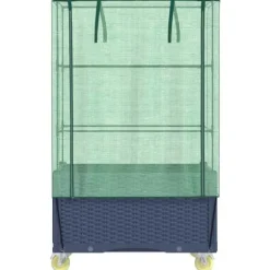 Højbed med drivhusovertræk og hjul - Rattan-look | Størrelse: 80x50x182 cm