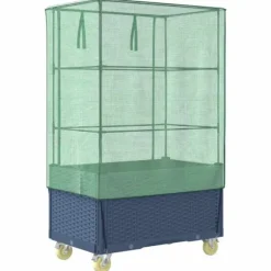 Højbed med drivhusovertræk og hjul - Rattan-look | Størrelse: 80x50x182 cm