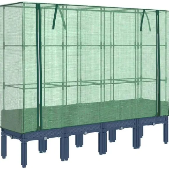 Højbed med drivhusovertræk - Rattan-look | Størrelse: 160x40x140 cm