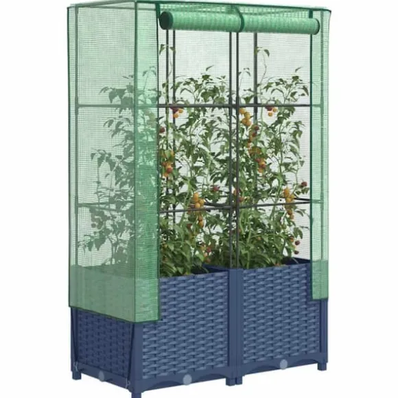 Højbed med drivhusovertræk 80x40x138 cm - Rattan-look | Størrelse: 80x40x138 cm