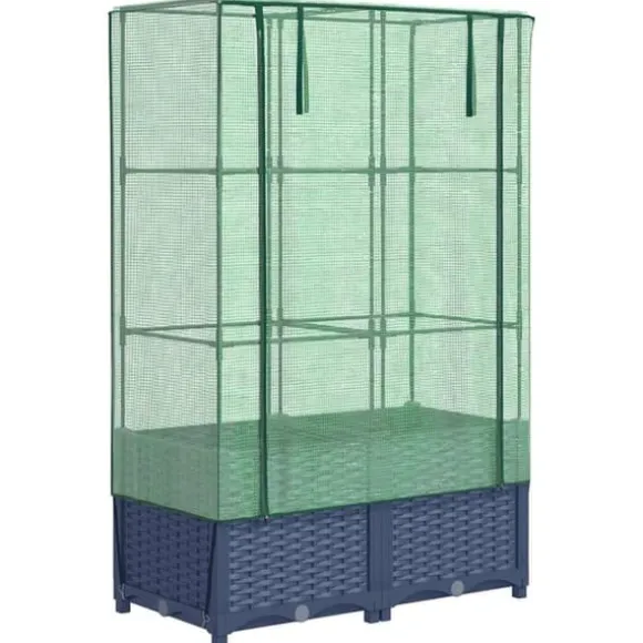 Højbed med drivhusovertræk 80x40x138 cm - Rattan-look | Størrelse: 80x40x138 cm