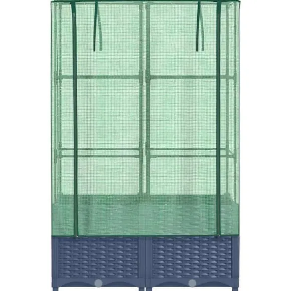 Højbed med drivhusovertræk 80x40x138 cm - Rattan-look | Størrelse: 80x40x138 cm
