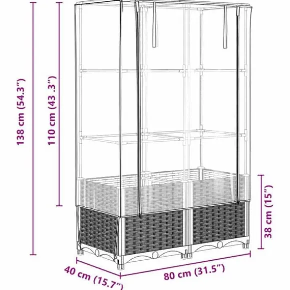 Højbed med drivhusovertræk 80x40x138 cm - Rattan-look | Størrelse: 80x40x138 cm