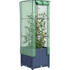 Højbed med drivhusovertræk 40x40x139 cm - Rattan-look | Størrelse: 40x40x139 cm