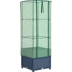 Højbed med drivhusovertræk 40x40x139 cm - Rattan-look | Størrelse: 40x40x139 cm