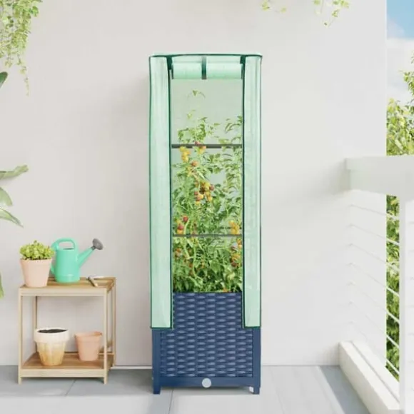 Højbed med drivhusovertræk 40x40x139 cm - Rattan-look | Størrelse: 40x40x139 cm