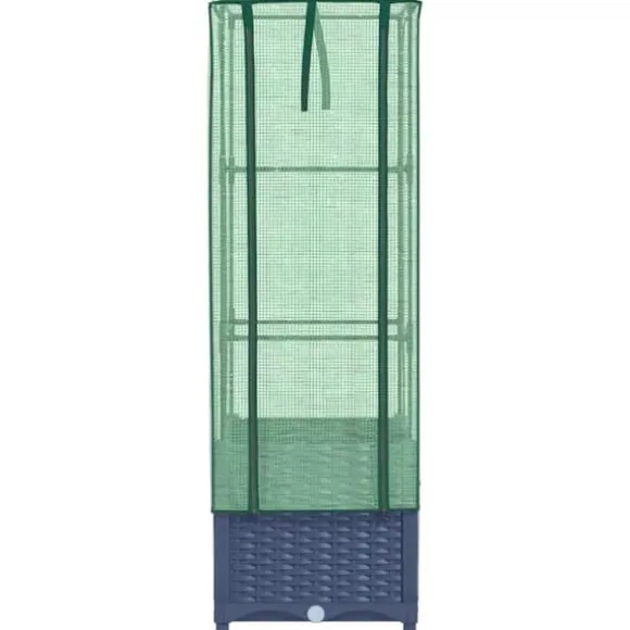 Højbed med drivhusovertræk 40x40x139 cm - Rattan-look | Størrelse: 40x40x139 cm
