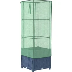 Højbed med drivhusovertræk 40x40x139 cm - Rattan-look | Størrelse: 40x40x139 cm