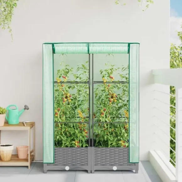 Højbed med drivhusovertræk 80x40x123 cm - Rattan-look | Størrelse: 80x40x123 cm