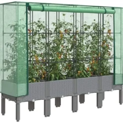 Højbed med drivhusovertræk - Robust rattan-look | Størrelse: 160x40x140 cm