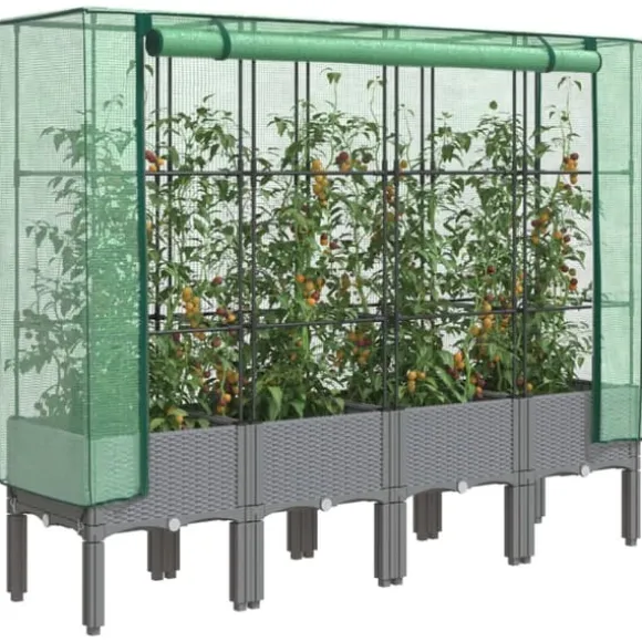 Højbed med drivhusovertræk - Robust rattan-look | Størrelse: 160x40x140 cm
