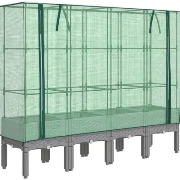Højbed med drivhusovertræk - Robust rattan-look | Størrelse: 160x40x140 cm