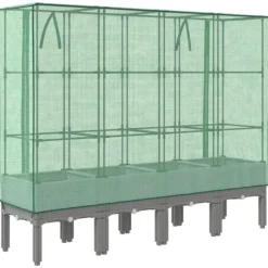 Højbed med drivhusovertræk - Robust rattan-look | Størrelse: 160x40x140 cm