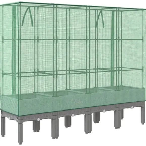 Højbed med drivhusovertræk - Robust rattan-look | Størrelse: 160x40x140 cm