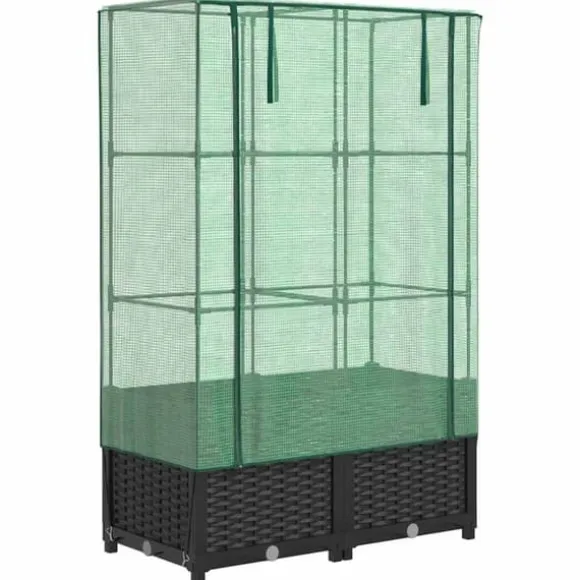 Højbed med drivhusovertræk - Rattan-look | Størrelse: 80x40x138 cm