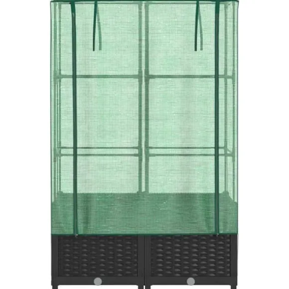 Højbed med drivhusovertræk - Rattan-look | Størrelse: 80x40x138 cm
