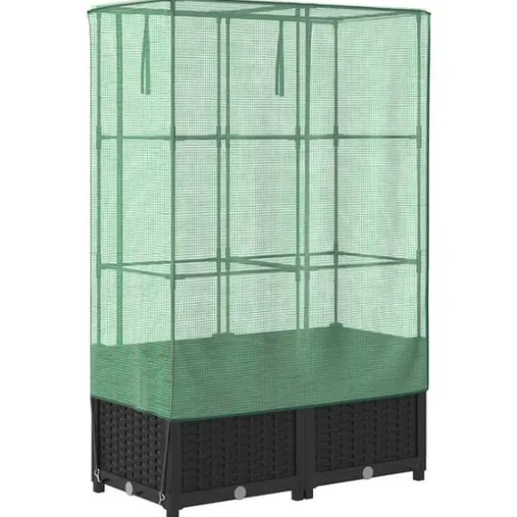Højbed med drivhusovertræk - Rattan-look | Størrelse: 80x40x138 cm