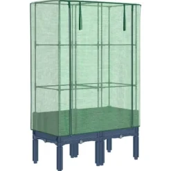 Højbed med drivhusovertræk - Robust design | Størrelse: 80x40x140 cm | Rattan-look
