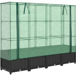 Højbed med drivhusovertræk - Robust konstruktion i rattan-look | Størrelse: 160x40x138 cm
