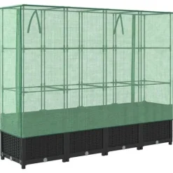 Højbed med drivhusovertræk - Robust konstruktion i rattan-look | Størrelse: 160x40x138 cm