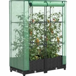 Højbed med drivhusovertræk - Rattan-look | Størrelse: 80x40x123 cm