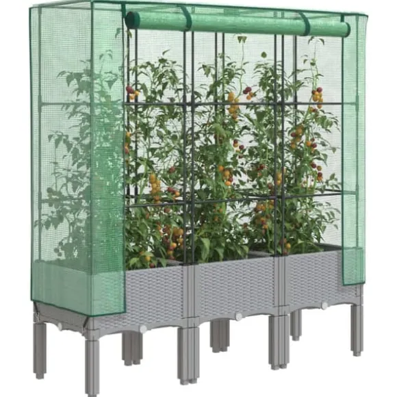 Højbed med drivhusovertræk - Plantekasse i rattan-look | Størrelse: 120x40x140 cm