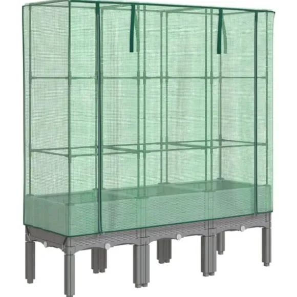 Højbed med drivhusovertræk - Plantekasse i rattan-look | Størrelse: 120x40x140 cm