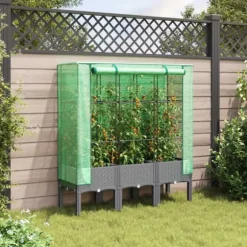 Højbed med drivhusovertræk - Plantekasse i rattan-look | Størrelse: 120x40x140 cm