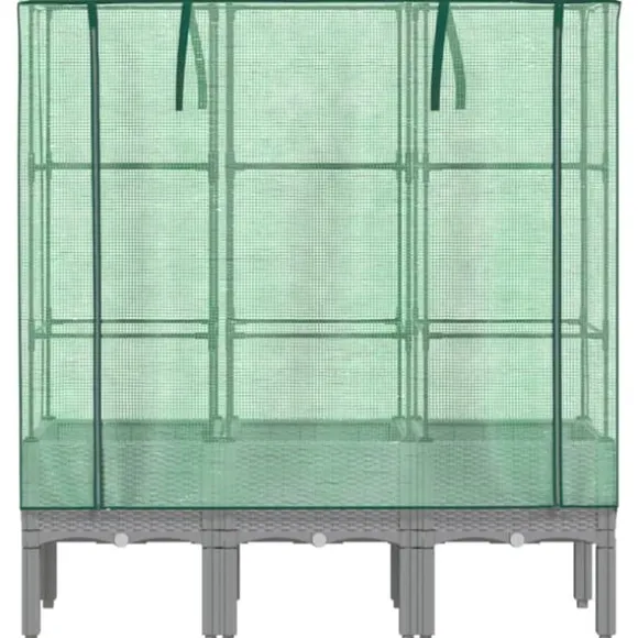 Højbed med drivhusovertræk - Plantekasse i rattan-look | Størrelse: 120x40x140 cm