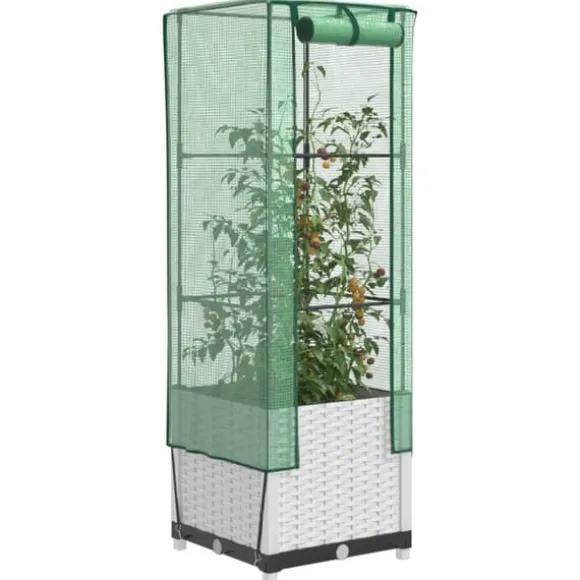 Højbed med drivhusovertræk - Rattan-look | Størrelse: 40x40x139 cm