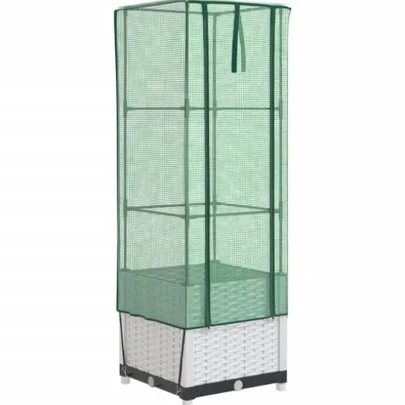 Højbed med drivhusovertræk - Rattan-look | Størrelse: 40x40x139 cm